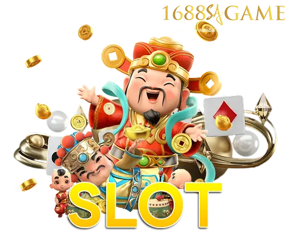 1688SAGAME สล็อตเว็บตรง ภาพตัวการ์ตูนเทพเจ้าแห่งโชคลาภพร้อมเหรียญทองและคำว่า SLOT สื่อถึงแจ็คพอตแตกง่าย โบนัสใหญ่ และเกมสล็อตออนไลน์ครบวงจร