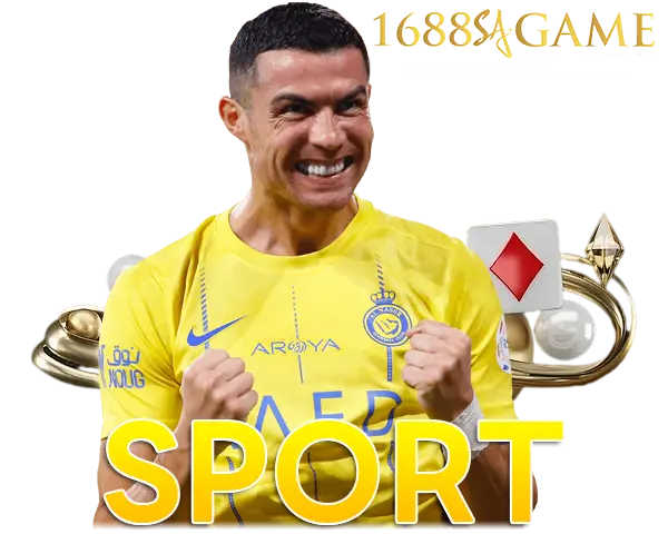 1688SAGAME แทงบอลออนไลน์เว็บตรง ภาพนักฟุตบอลเสื้อสีเหลืองพร้อมคำว่า SPORT โทนทองพรีเมียม สื่อถึงเดิมพันกีฬา อัตราต่อรองคุ้มค่า และโบนัสจัดเต็ม