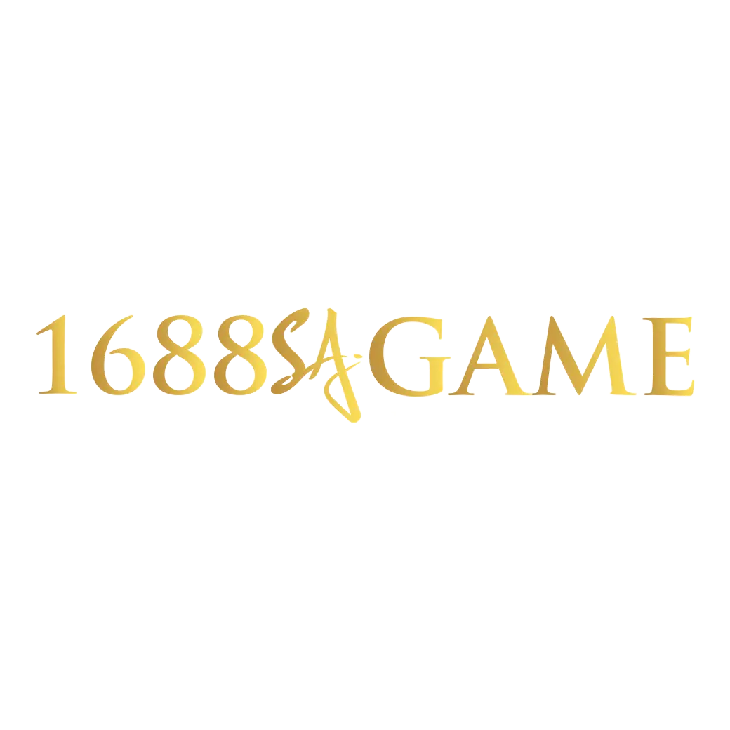 1688SAGAME โลโก้ตัวอักษรสีทองพื้นหลังขาว ดีไซน์เรียบหรูสไตล์พรีเมียม สื่อถึงเว็บคาสิโนสดและบาคาร่าออนไลน์มาตรฐานสากล